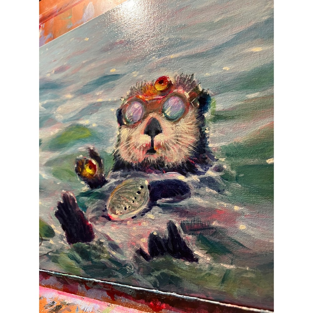 Artettina Otter in goggles Original Painting Sea Life surrealism wildlife USA - Picture 3 of 8